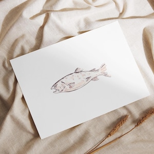 Stampa artistica di pesci, arte murale costiera, arredamento nautico per case sulla spiaggia, illustrazione dell'oceano in stile cottagecore, stampa minimalista beige di vita marina, decorazione murale