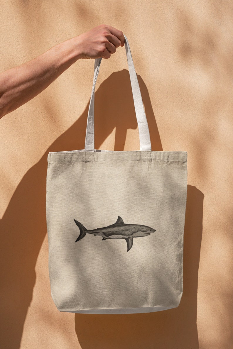 Shark Canvas Tote Bag beach bag canvas tote pool bag book bag grocery shopping bag summer tote canvas bag sustainable image 2