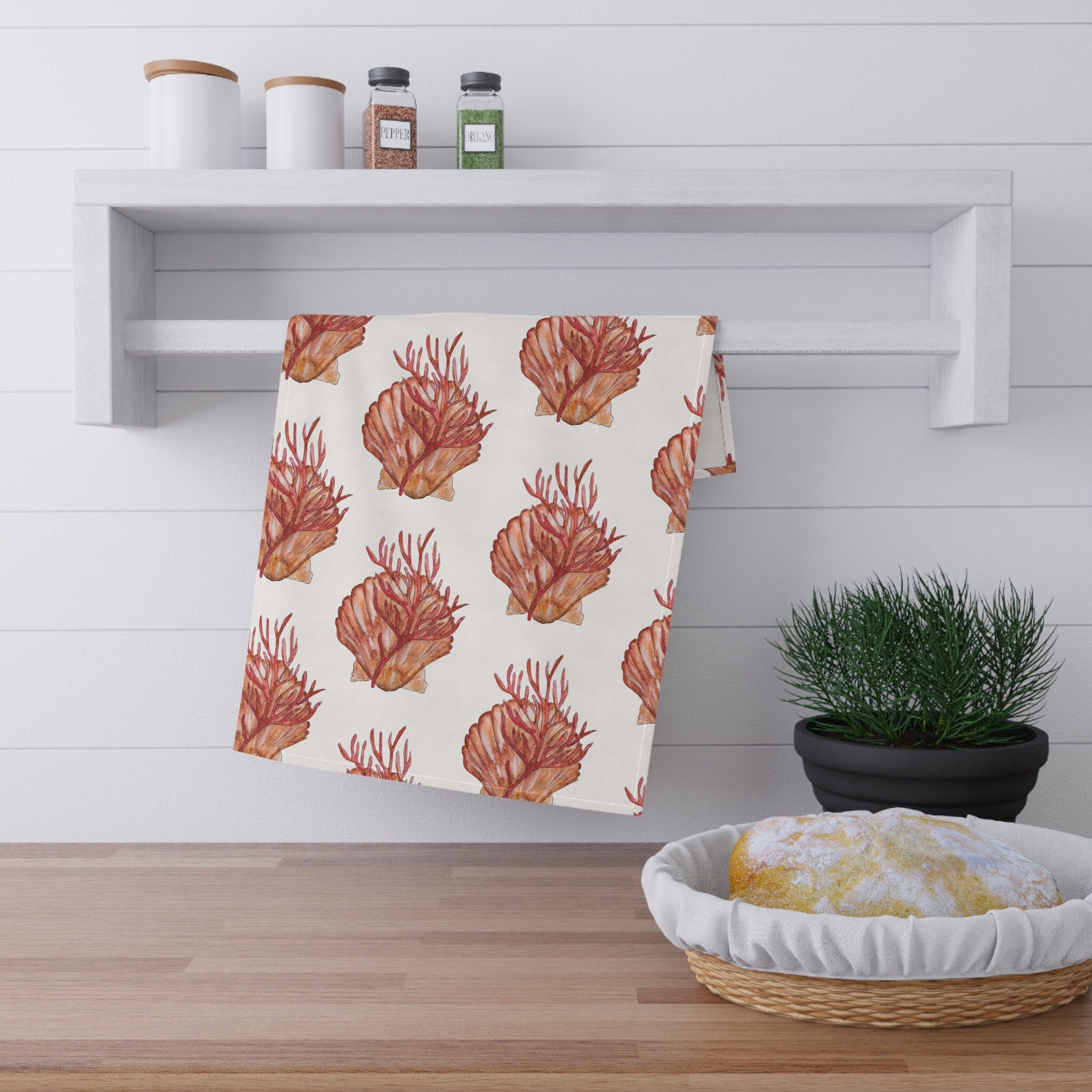 Seashell Kitchen Towel Coastal Kitchen Towel Cottage Tea Towel Trendy ...