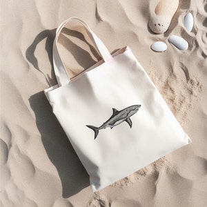 Shark Canvas Tote Bag beach bag canvas tote pool bag book bag grocery shopping bag summer tote canvas bag sustainable image 1