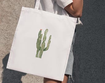 Draagtas met cactusprint: milieuvriendelijk katoenen canvas