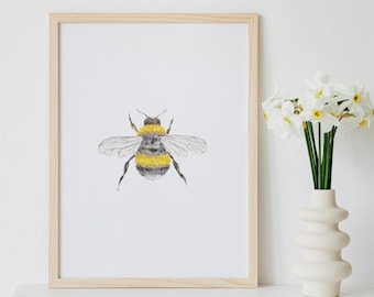Impresión artística de acuarela de abejorro: Ilustración minimalista de insectos bohemios (descarga digital)