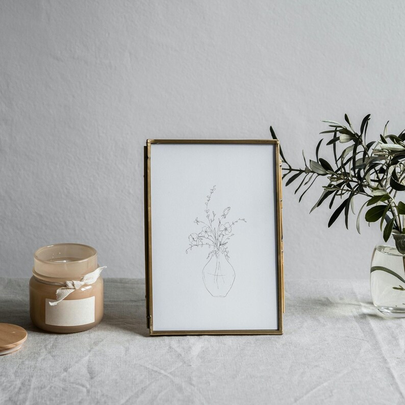Botanical Line Art Print, Black and White Minimalist Plant Decor - Etsy