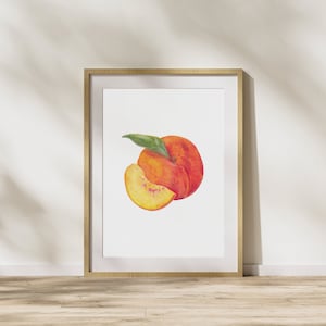 Peach Art Print, Printable Fruit Wall Art, Farmhouse Kitchen Decor, Dining Room Art Print, Rustic Kitchen Wall Art, Peach Illustration