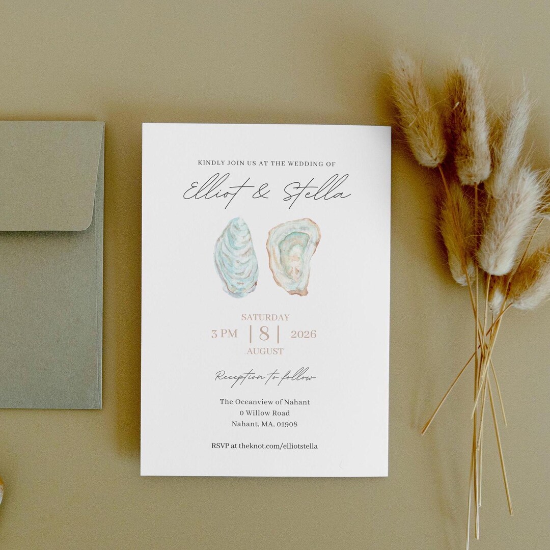 Oyster Shell Wedding Invitation Template: Beach Save the Date (canva ...