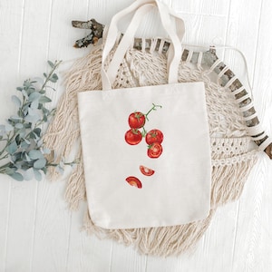 Tomato Tote Bag, farmers market tote, cotton canvas tote bag trendy tote bag tomato grocery bag, ecofriendly bag sustainable gift for her