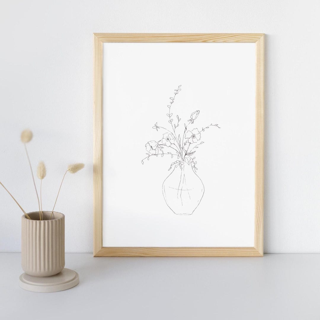 Botanical Line Art Print, Black and White Minimalist Plant Decor - Etsy