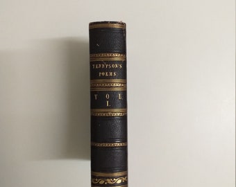 Libro antiguo. Poemas de Alfred Lord Tennyson, volumen 1, 1860, con título/decoración dorada. Idilios del Rey y Maud. Libro pequeño.
