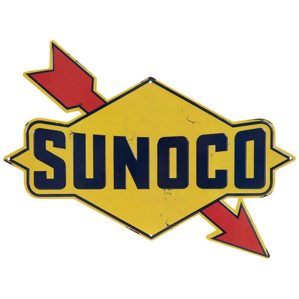 Sunoco Gasoline Gas Embossed Rustic Large 18" Metal Tin Sign Garage Vintage Style Sign Man Cave Racing Gas Station