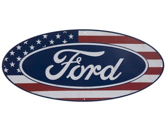 Nostalgic-Art Targa Ford Con Bandiera USA – Lamiera D'Acciaio Vintage 30x40 Cm, Prodotta In Germania