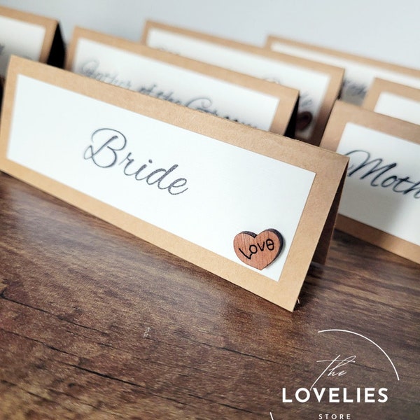 Marque-places personnalisés pour table de mariage | Motif coeur rustique | Paramètres du tableau | Papeterie de mariage | Papeterie de mariage assortie