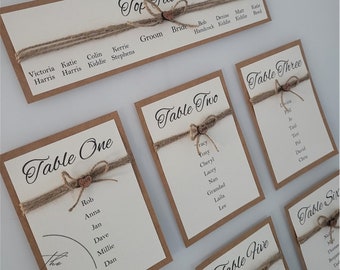 Personalised Wedding Table Plan Cards | Rustic Heart Design | Wedding Seating Plan | Seating Chart | Matching Wedding Stationery