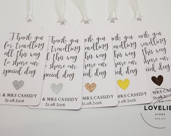 Personalised Thank You for travelling all this way to share our special day Tags | Favour Tags | Wedding Tags | Matching Wedding Stationery