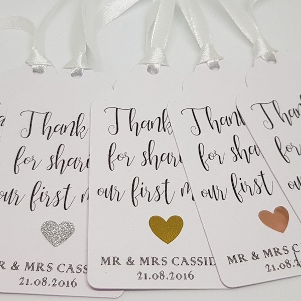 Personalised Thank you for sharing our first meal Tags | Wedding Breakfast Tags | Favour Tags | Wedding Tags | Matching Wedding Stationery