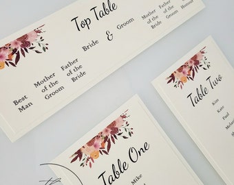 Personalised Wedding Table Plan Cards | Autumn Design | Wedding Seating Plan | Seating Chart | Matching Wedding Stationery