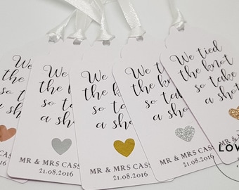 Personalised We tied the knot so take a shot Tags | Alcohol Tags | Miniature Tags | Favour Tags | Wedding Tags | Matching Wedding Stationery