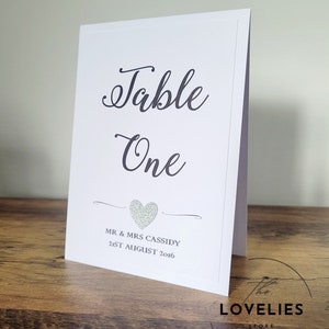 Personalised Wedding Table Number Tent Cards | Heart Design | Table Name Cards | Wedding Breakfast Stationery | Matching Wedding Stationery