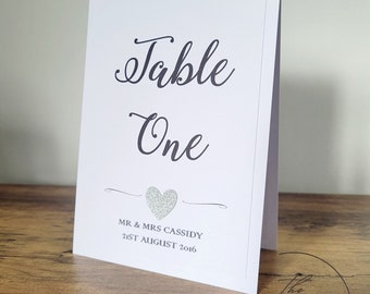 Personalised Wedding Table Number Tent Cards | Heart Design | Table Name Cards | Wedding Breakfast Stationery | Matching Wedding Stationery