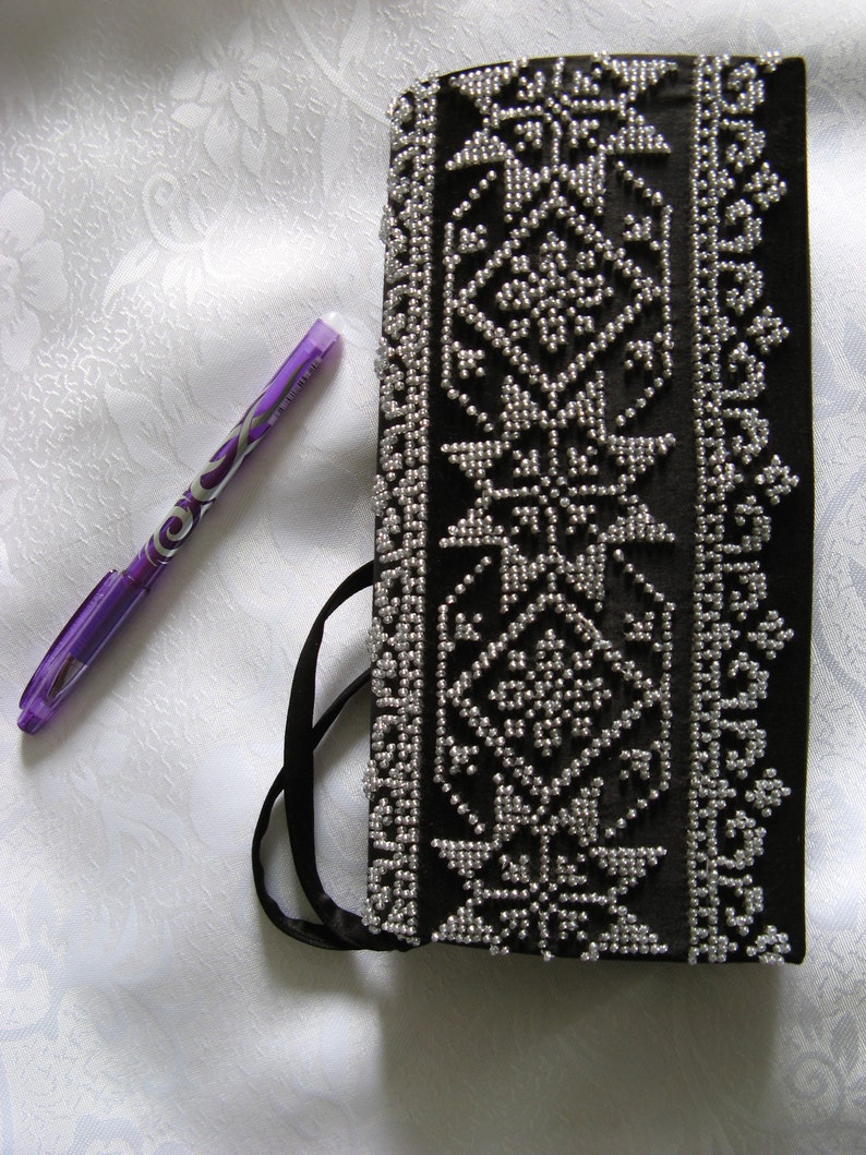 Embroidered Clutch Vyshyvanka Wristlet Geometric Embroidery,Black Satin Beaded Clutch Fold Over Wallet Style Formal Black Tie Evening Bag