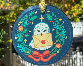 Snowy Owl Glass Ornament