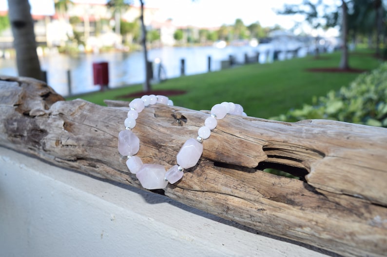 Beaded Necklace Crystal Healing Necklace Rose Quartz Sterling Silver Necklace Women/'s Necklace Modern Hippie Unconditional Love Jewelry