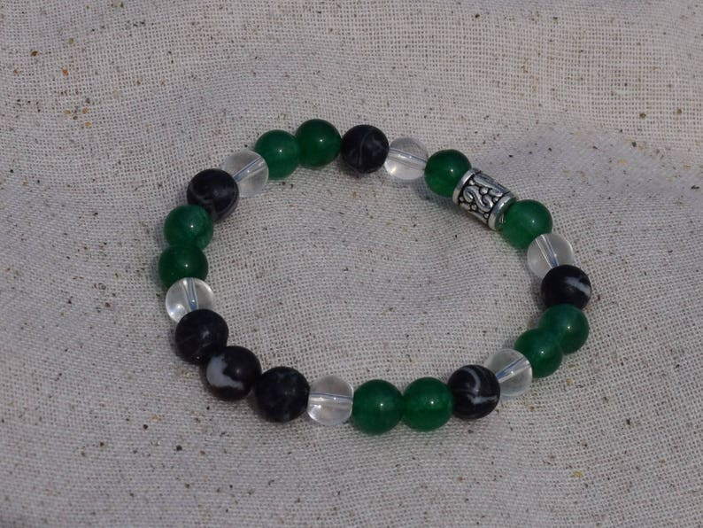Gemstone Bracelet Black Zebra Stone Beaded Jewelry Set Green Jade Gemstone Necklace Beaded Jewelry For Women Crystal Healing Men Set