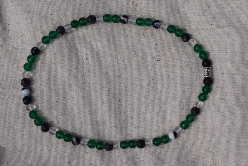 Gemstone Bracelet Black Zebra Stone Beaded Jewelry Set Green Jade Gemstone Necklace Beaded Jewelry For Women Crystal Healing Men Set