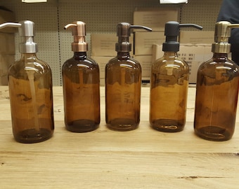 Amber Soap Dispenser - Glass Bottle with Metal Soap Pump