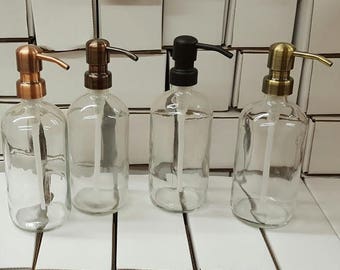 Clear Glass Soap Dispenser - Glass Bottle with Metal Soap Pump