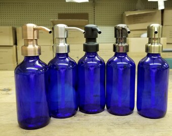 Cobalt Blue Soap Dispenser 8oz Glass Soap Dispenser with Metal Pump,