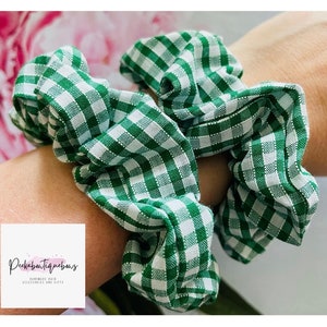 Set Of 2 Green Gingham Scrunchies Perfect for School