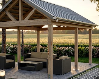 Gabled Pergola Plans, Wood Gazebo Blueprint, Backyard Shelter (PDF)