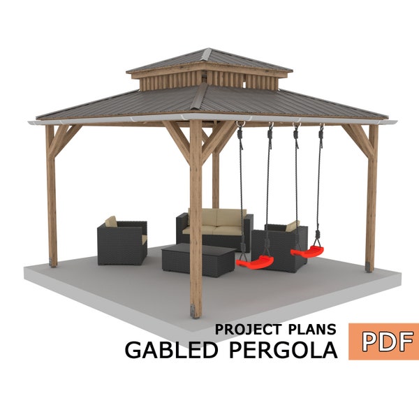 DIY 12' x 12' Gable pergola, Wood gazebo plan, Complete pavilion, Gable timber frame pavilion - Digital Download Only