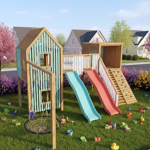 Plano para construir casinha de brincar infantil, conjunto de brinquedos faça você mesmo, casa na árvore - Somente para download digital