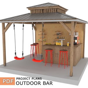 DIY Outdoor open-air bar, backyard party pavilion, beach bar, outdoor house, party bar plan - Digital Download Only
