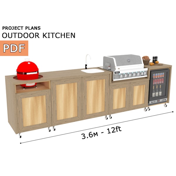 DIY Outdoor grill kitchen - 12ft, Grill cabinet, Grill table, Grill master center, Outdoor kitchen - Digital Download Only