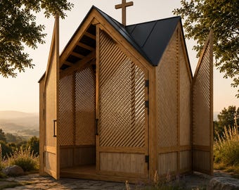 Modern Wooden Chapel Plans, Outdoor Prayer Shelter Blueprints - Digital Download