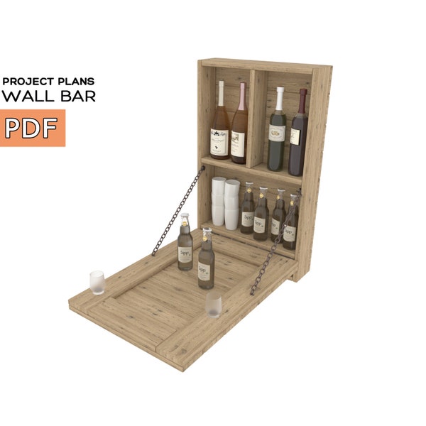 DIY wall bar plan, "drinky shelf", liquor bar, portable bar PDF - - Digital Download Only