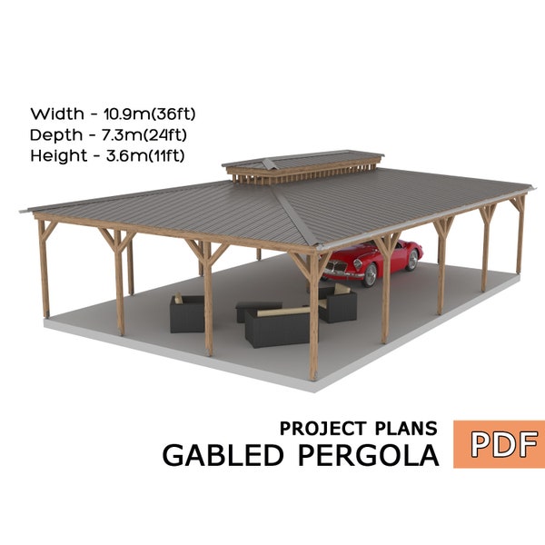 DIY Pergola, Wood gazebo plan, Complete pavilion, Gable timber frame pavilion, Gable pergola - Digital Download Only