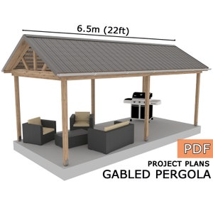 Gabled pergola, Pavilion blueprints, Family project, Gazebo drawings, Grill veranda, Gazebo plans - Digital Download Only