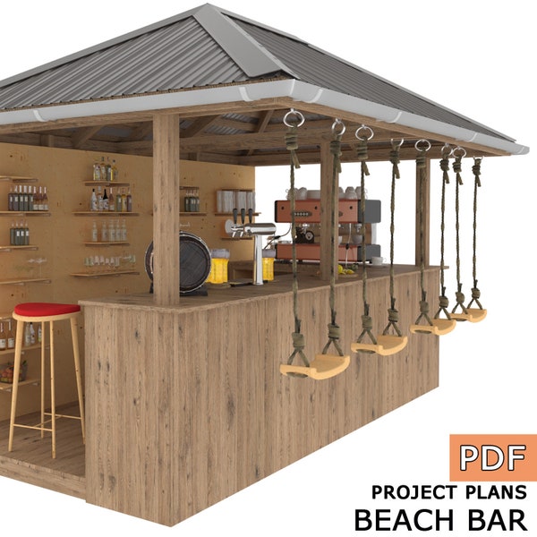 DIY Outdoor Open-Air-Bar, Hinterhof-Party-Pavillon, Strandbar, Haus im Freien, Partybar planen - Nur digitaler Download