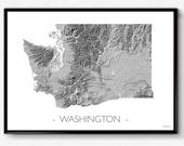 Washington State map, amazing topography printed on high quality photo poster paper, USA, US map Seattle Coffee Nirvana Hendrix Portland