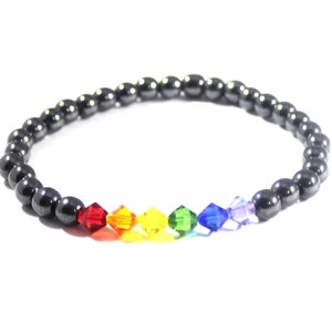 PRIDE - Personalized Hematite Beads and Crystals &#39;RAINBOW&#39; Bracelet LGBTQ