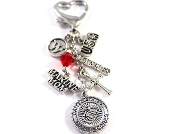 CUSTOM Army, Air Force, Coast Guard, Marines, Navy, Military Mom/Wife/Grandma Purse Charm Key Chain Zipper Pull handmade w Crystal