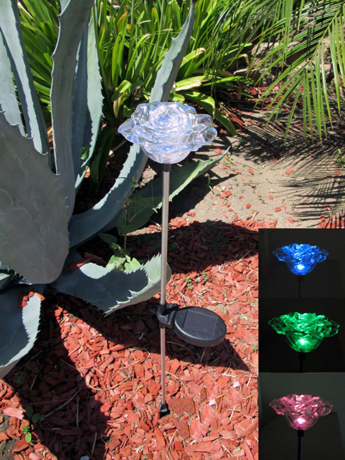2 Pack Solar Rose Flower Garden Lights Multicolor Changing Etsy