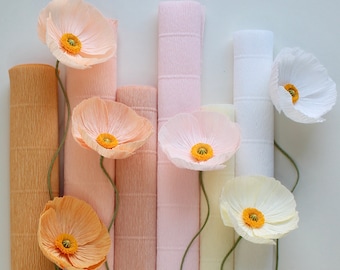 Poppy flowers, handmade paper flowers in soft shades