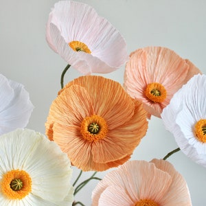 Poppy flowers, handmade paper flowers in soft shades