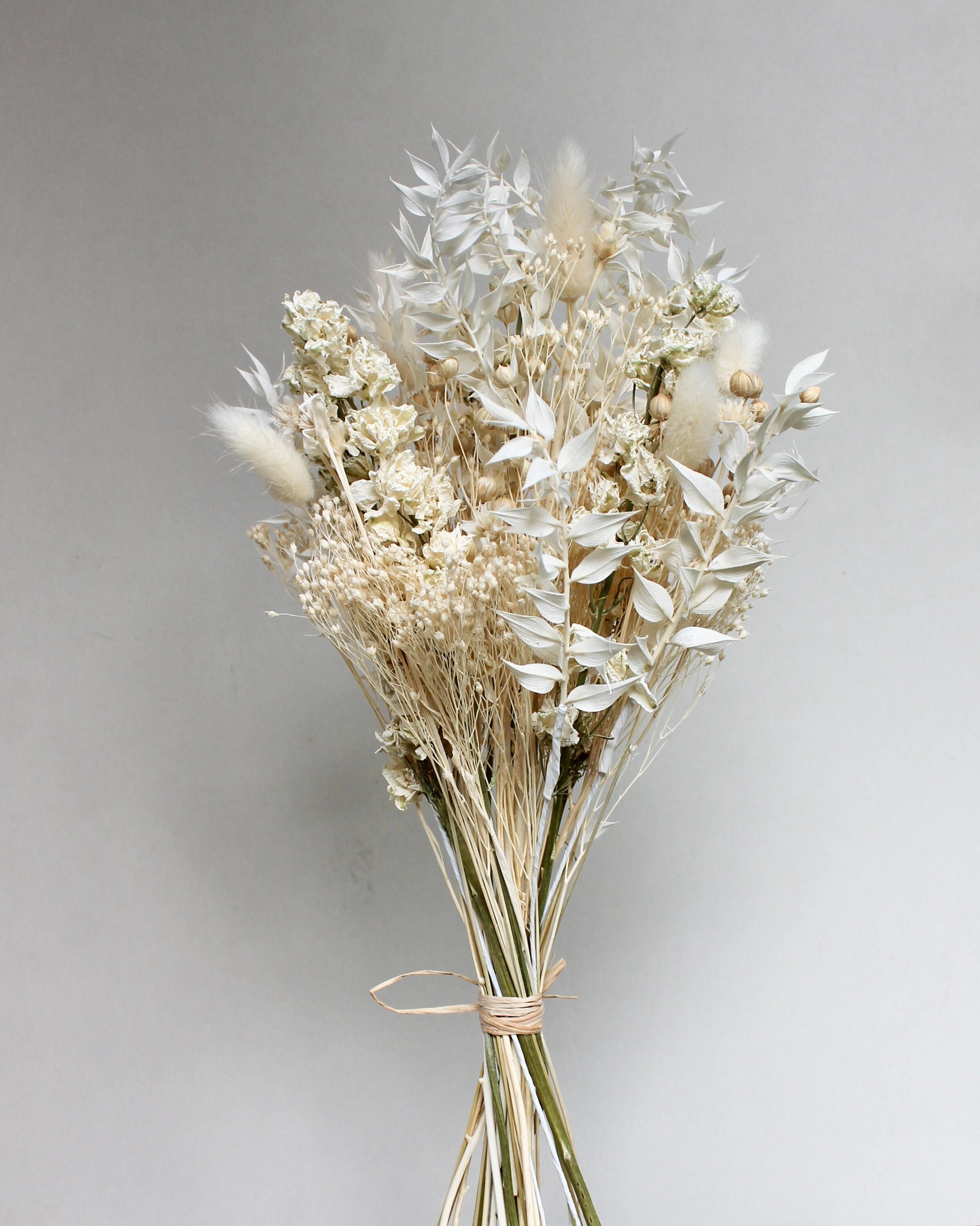 All White Dried Flower Bouquet with preserved greenery Etsy