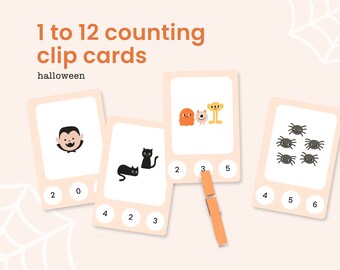 Tarjetas para contar y recortar en Halloween / Aprender números y contar del 1 al 12 / Imprimibles para preescolar / Matemáticas Montessori / Educación en el hogar