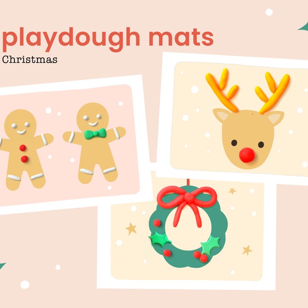 Christmas Play Dough Mats Visual Cards | Printable Play Doh Toddler Activities | Fine Motor Skills | Montessori | Kindergarten | Pre-K